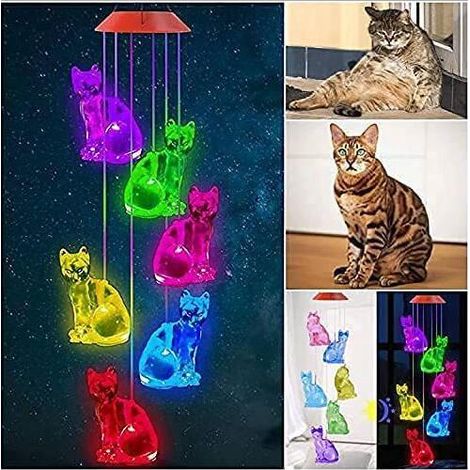 Carillon solaire en forme de chat, carillon commémoratif d'extérieur/décoration de jardin/cadeau (1/3)