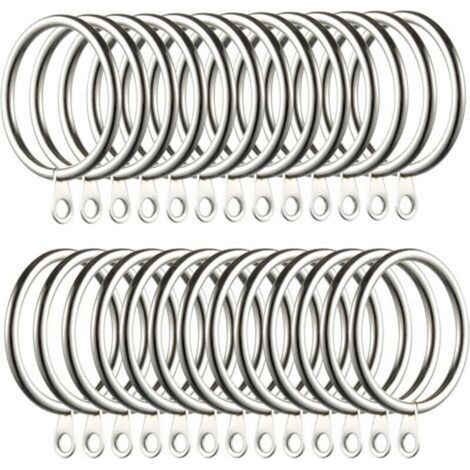 Anneaux de rideau en métal argenté – Lot de 60 pièces, diamètre 38 mm, compatibles avec toutes les tringles à rideaux (1/5)
