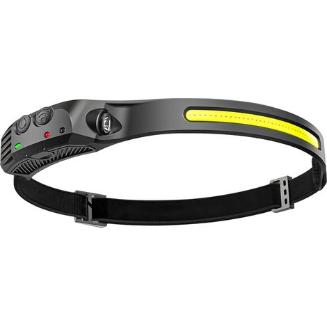 Lampe frontale LED rechargeable, lampe frontale à détecteur de mouvement 230 ° et 5 modes, mains libres IPX4 étanche pour cyclisme, pêche, course à pied [Classe énergétique A]