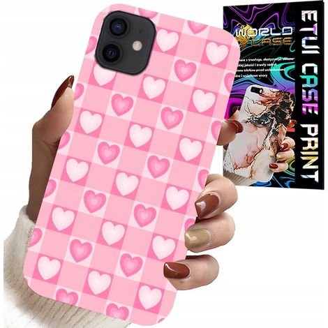 Hülle für iPhone 13 mini – rosa karierte Hülle mit Herzchenmuster + Glas (1/5)