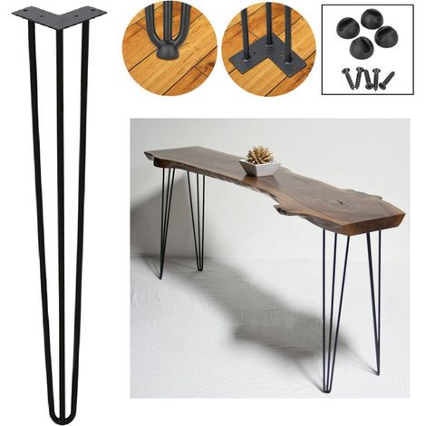 SWANEW Set di 4 gambe a forcella Telaio per tavolo Corridori per tavolo Gambe Tavolo da pranzo Harpins Gamba del tavolo a 3 montanti Nero - 61 cm (1/4)