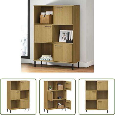 Bücherregal Metall -  Bücherregal OSLO Metallbeine Braun 90x35x128,5 cm Massivholz (1/5)