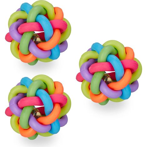 Jouet pour Chat et Chien en Lot de 3, Balle avec Clochette à l’intérieur, diamètre : 6cm, Multicolore
