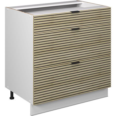 Mueble bajo de cocina Fame-Line, Panel de roble, 80 cm con 3 cajones, sin encimera, Vicco