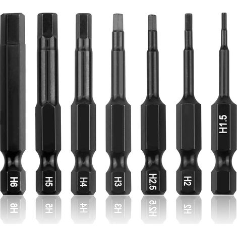 Lot de 7 Embouts Hexagonaux HEX 3023-5 mm x 50 mm, embouts de visseuse à percussion hexagonal, Outils de Qualité en Acier Allié Durci pour Vis à Six Pans Creux (1/5)