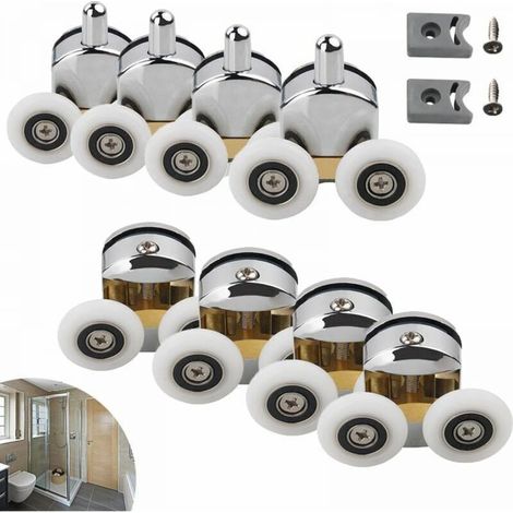 25mm Roulette Porte Coulissante, 8 Pcs Galet Porte Rouleau Roulette Roue pour Cabine Salle de Bain(4×roue supérieure + 4×roue inférieure) (1/5)