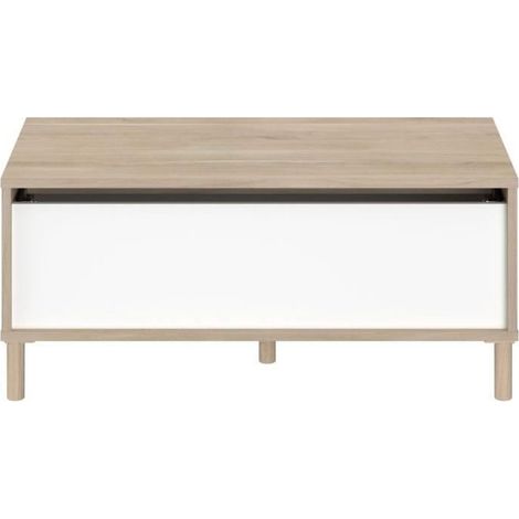 Mesa de centro - Rectangular - Decoración blanca / Roble - Superficie elevable - 4 patas - 100,8 x 43,6 x 50 cm (1/5)