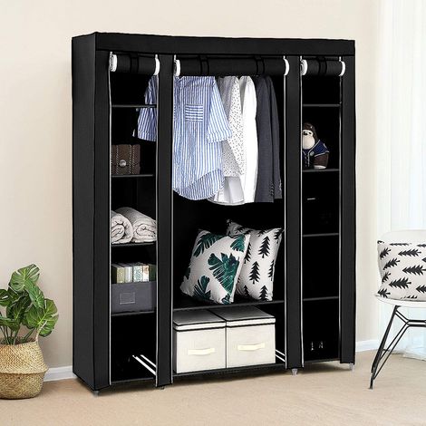 Garde-Robe Transportable Armoire de Rangement Penderie en Tissu Intissé avec Portes Noir (1/5)