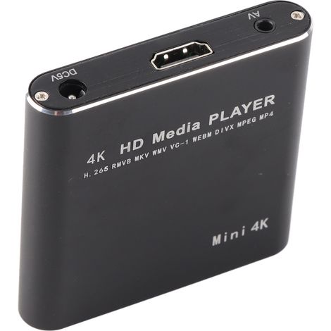 Mini lecteur multimédia 4K avec interfaces AV et USB, compatible avec les cartes mémoire, adaptateur secteur 100-240V, prise standard américaine. (1/5)