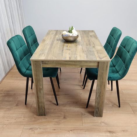 Dining Set of 4 Dining Table and 4 Green Velvet Chairs Dining Room Furniture (1/5)