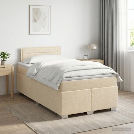 vidaXL Cama box spring con colchón Crema 120 x 190 cm Tela (1/5)