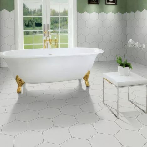 Carrelage Hexagonal Uni Gris Clair Mat - Sol & Mur - 33x28,5 cm (1/3)