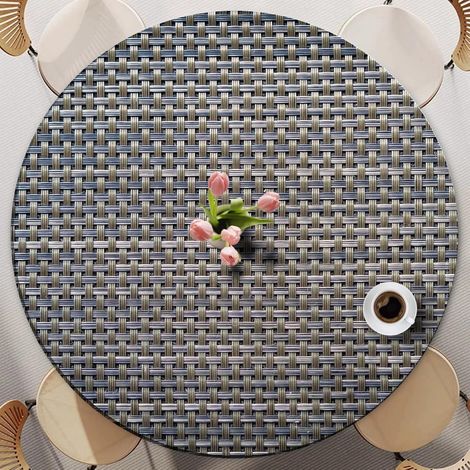 Nappe lavable ronde 90cm, imperméable, résistante aux intempéries, motif à carreaux 3D pour tables de 80-85cm