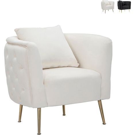 Sillón glam de terciopelo con patas doradas y cojín Bucarest-P - Crema (1/5)