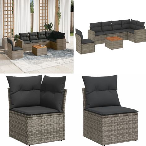 Salon de jardin avec coussins 7 pcs gris résine tressée - Ensemble Salon De Jardin - Mobilier De Jardin - Salon Extérieur - Set De Jardin - Chaise Lounge - Home & Living