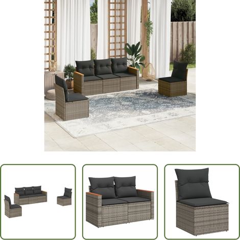 Rattanmöbel - 5-tlg. Garten-Sofagarnitur mit Kissen Grau Poly Rattan (1/5)