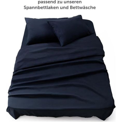 Drap Plat - Microfibre - Pour Lit 180x200 cm - 280x275 cm - Bleu Océan Foncé - 1 Pièce (1/5)