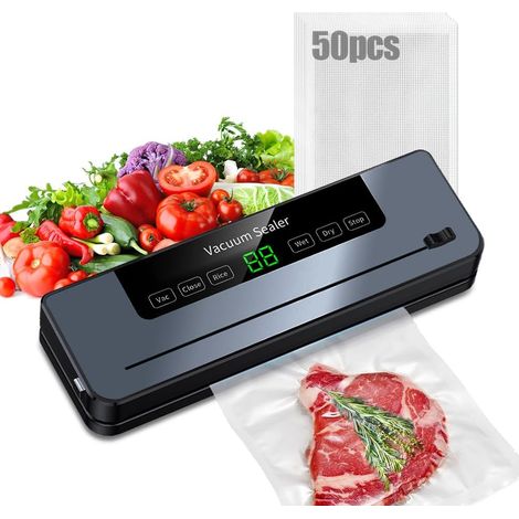 Machine Sous Vide Alimentaire, Scelleuse Sous Vide Puissante avec et Cutter, Appareil de Mise Sous Vide pour Aliments Secs et Humides, Inclus Tuyau d'aspiration, Noir (1/5)
