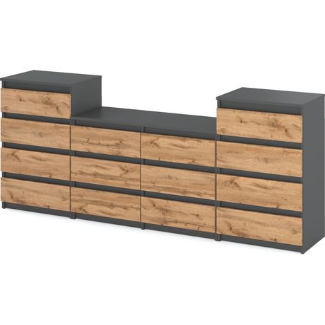 Commode 14 tiroirs gris mat/Douglas Wotan – Panneau de particules laminé – Accès silencieux avec guides à rouleaux – Rangement spacieux (1/5)