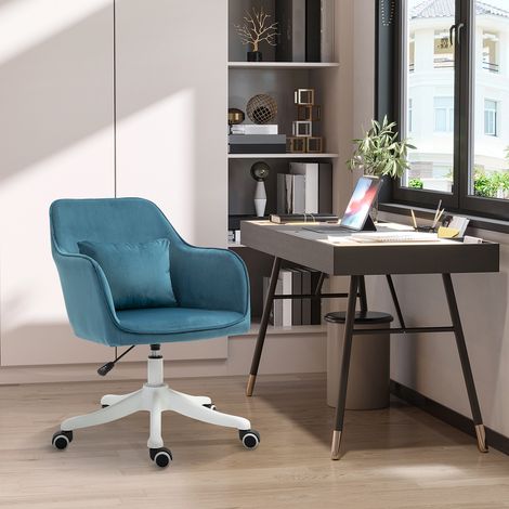 HOMCOM Chaise de bureau velours fauteuil bureau massant coussin lombaire intégré hauteur réglable pivotante 360° bleu (1/5)