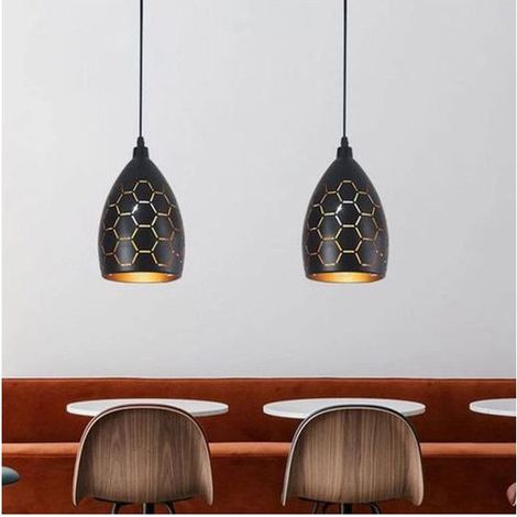 Lampe à Suspension Vintage – E27 Conception de Découpe Noir et Or 120CM Lustre Suspension en Métal – Lustre Design Industriel (1/5)