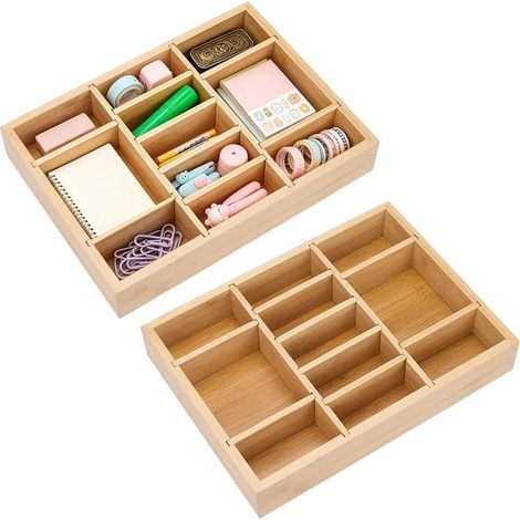 2 Organisateurs Tiroir Bambou 8 Séparateurs Réglables 22.9x30.7x5cm (1/5)