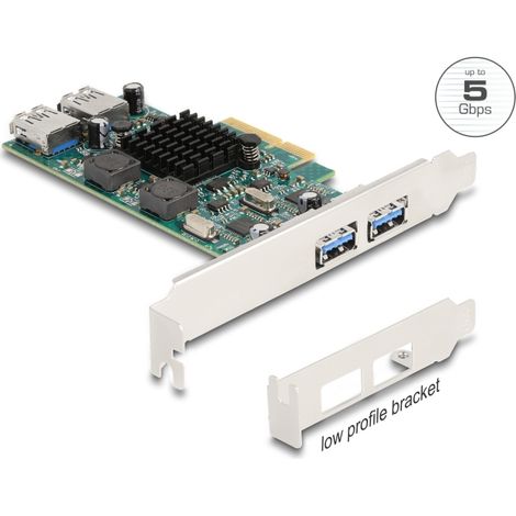 Delock Tarjeta PCI Express x4 a 2 x USB 5 Gbps externo Tipo-A + 2 x USB 5 Gbps interno Tipo-A de doble canal - Factor de forma de bajo perfil