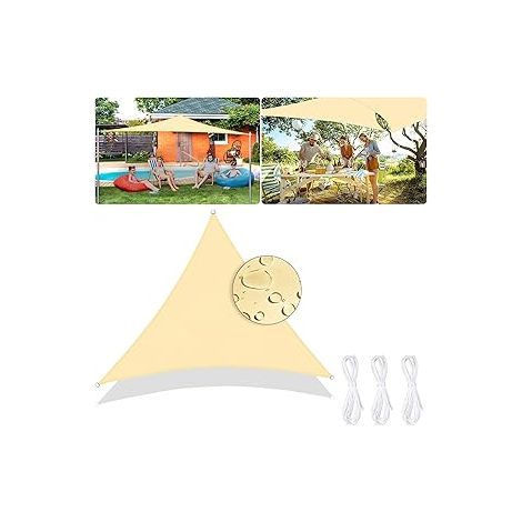 3 x 3 x 3 m wasserdichtes Sonnensegel, 90 % UV-Schutz, winddichtes Polyester, mit UV-Schutz für Garten, Terrasse, Outdoor-Aktivitäten, Camping, Beige