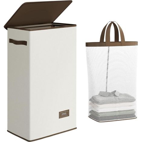 Wäschekorb mit Deckel und Wäschesack 70L Beige (1/5)
