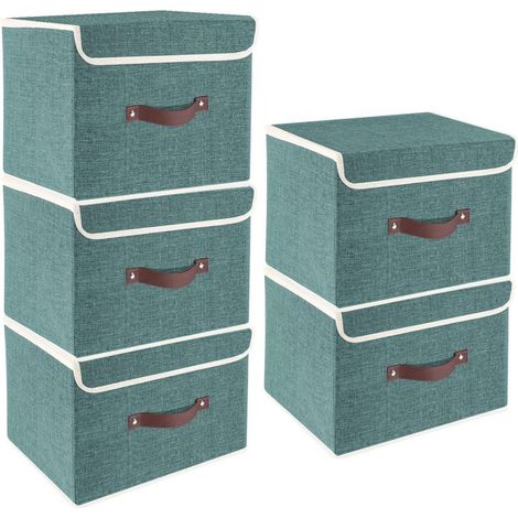 Aufbewahrungsbox faltbar Stoff Deckel 38x25x25 5-St&xFCck Aqua Deep (1/5)