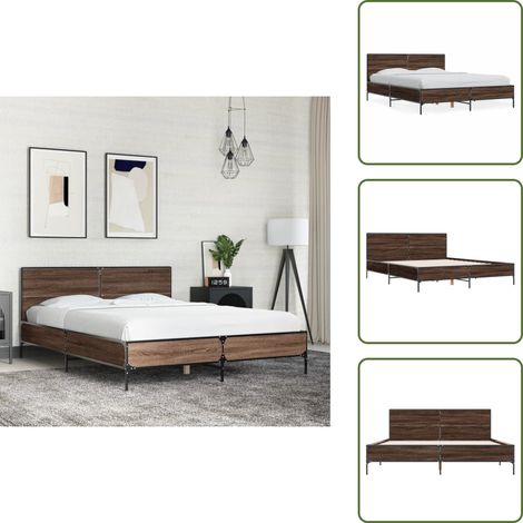 Bettgestell Braun Eichen-Optik 140x200 cm Holzwerkstoff Metall - Holzbettfassungen - Doppelbett - Betträume - Eiche Möbel - Massivholzmöbel (1/5)