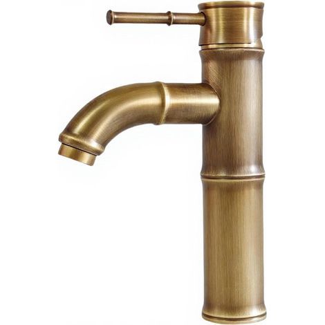 Mitigeur lavabo rétro laiton antique brossé – Poignée unique décor bambou en cuivre – Robinet vintage haut de gamme résiste corrosion – Pour aménagement sanitaire décoratif, salle de bain design (1/5)