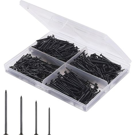 Clou, Lot De 200 Clous Pour Accrocher Des Tableaux, 4 Tailles : 20 Mm, 25 Mm, 30 Mm Et 38 Mm, Clou En Acier Pour Tableaux, Plaques De Plâtre Et Bois, Pour Loisirs Créatifs Et Bricolage, Noirs. (1/5)