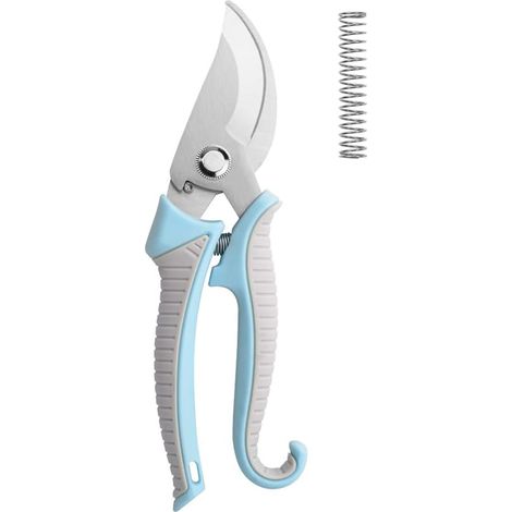 Sécateur de Jardin, Secateurs, Ciseaux Antidérapants avec Poignée Verrouillable, Sécateur Réglable à Lame Franche, Poignee Ergonomique, Sécateur pour Tailler Arbustes, Clôtures-Gris + Bleu (1/5)