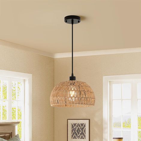 Ganeed Rattan Pendant Light, Vintage Wicker Chandelier, Boho Height Adjustable, E27 Hanging Lamp for Living Room, Dining Room, Bedroom (1/5)