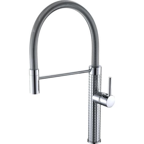 Robinet de Cuisine Nickel Brossé, Mitigeur Évier à Bec Extraible avec Douchette 2 Jets et Rotation 360°, Robinet Moderne à Levier Unique pour Évier Cuisine