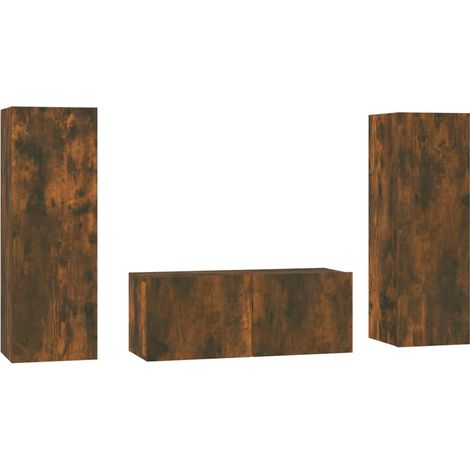 Set Mobili Porta TV 3 pz Rovere Fumo in Legno Multistrato vidaXL (1/5)