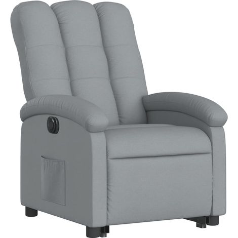 Poltrona relax TV molto comoda con funzione di sollevamento elettrico in tessuto grigio chiaro DEC028308