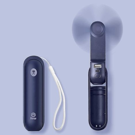 Ventilateur de poche portable, mini ventilateur à main, fonctionne sur batterie (14 à 21 heures d'autonomie), rechargeable par USB et pliable, silencieux, avec batterie externe intégrée. (1/5)