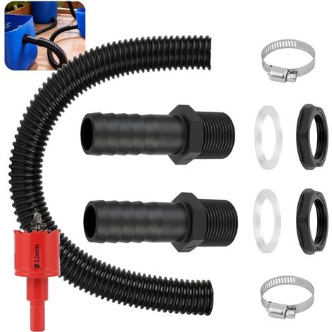 Kit de raccords pour tonneaux d'eau de Pluie, Kit de Raccordement Tuyau de Descente Recuperateur d'eau Pluie, raccord pour citernes de Pluie avec raccords, pour tonneaux d'eau de Pluie,citernes (1/5)