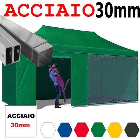 Gazebo 3x6 m verde pieghevole portatile estendibile richiudibile estensibile acciaio con laterali per fiere eventi stand chiosco tenda tendone mercato mercatino (1/5)