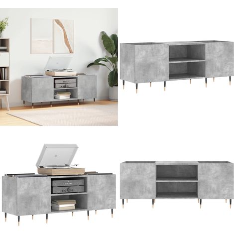 Armoire à disques gris béton 121x38x48 cm bois d'ingénierie - Meuble À Disques - Armoire Vinyle - Rangement Disque - Étagère Musique - Support Tourni Table - Home & Living (1/5)