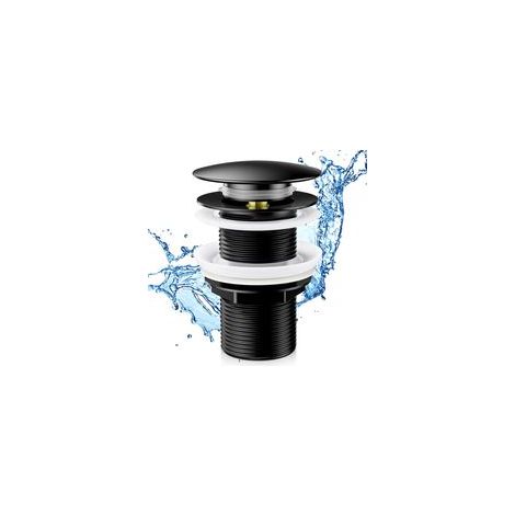 Bonde de Lavabo Sans Trop Plein,Bonde Clic Clac,bonde de lavabo Noir Sans Trop Plein avec Joint pour Vasque a Poser,Universelle G 1 ¼