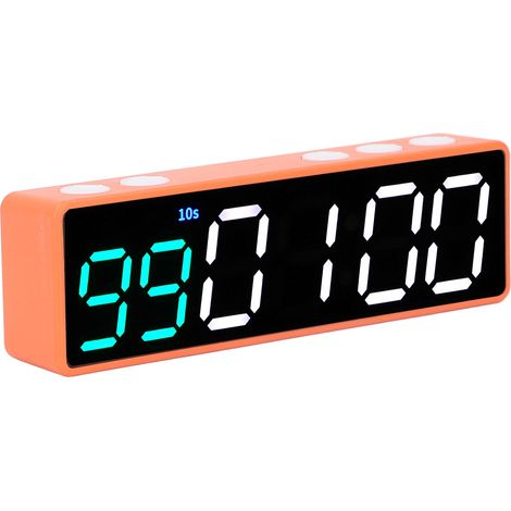 Minuteur d'entraînement portable Q20 à aimant puissant intégré. Chronomètre fitness multifonction avec grand écran LED anti-reflet, pour salle de sport, maison, garage, école (coque orange, batterie i (1/5)