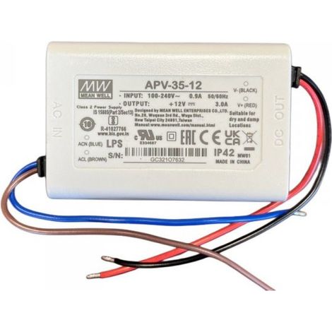 MW MEAN WELL APV-35-12 Alimentatore 35W 12V 3A IP30 Input 220V e 110V