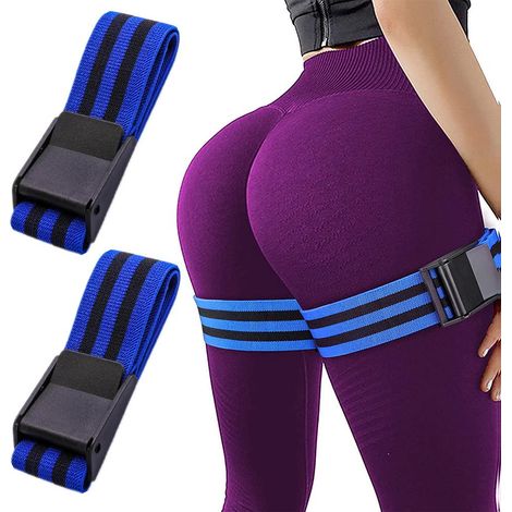 2 pièces Bandes d'Occlusion Musculaire Élastiques pour Jambes, Croissance Musculaire Homme Femme, 90cm Noir Bleu (1/5)