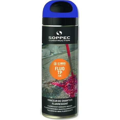 Soppec – Traceur de chantier fluo bleu 500 ml – Marquage visible 9 à 12 mois – Séchage rapide 10 min – Compatible béton et bitume (1/10)
