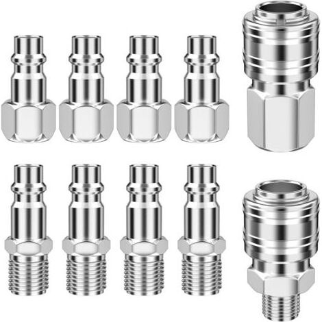 10 Pièces Raccord Rapide Air Comprimé, Raccord Pneumatique, Accessoires Compresseur d'Air, Embout Compresseur Air, Raccord d'Air Comprimé pour les Outils Pneumatiques et Tuyau Pneumatique (1/5)