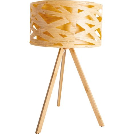 Lampe de Table Trépied Style Scandinave Imitation Bois Naturel pour Salon et Bureau, E27, 55 cm - PANGIVO (1/5)