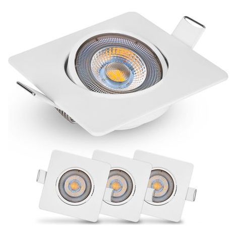 Lot de 3 Spot LED Encastrable Carré, Orientable 50°, Blanc Chaud 3000K, 5W 450 Lumens, Pour Salon Cuisine (1/5)